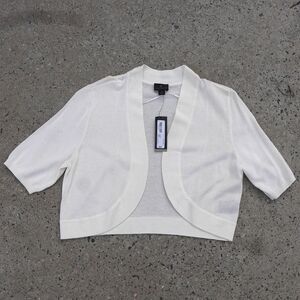 Worthington White Cropped Shrug Cardigan NWT Open Front Women’s Large Minimalist